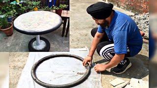 Amazing Technique Making Coffee Tables From Cement Tires And Ceramic Tiles / Garden Decoration