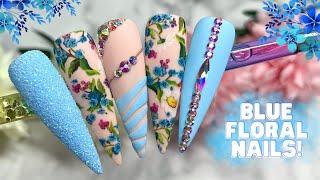 BLUE FLORAL NAIL DESIGN| MATTE NAIL DESIGNS| NAIL TUTORIAL| TRANSFER FOIL NAILS| MADAM GLAM