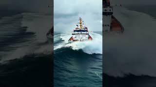 Massive Ship Rides a Tidal Wave! Unbelievable Ocean Adventure! #TidalWave! #MassiveShip #scaryocean