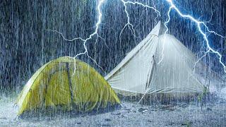 Wonderful Deep Sleep on Rainy Night | Heavy Pouring Rain on Tent & Huge Thunder | White Noise Sleep