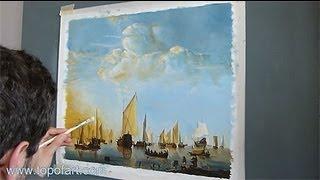 Art Reproduction (Willem van de Velde - Ships in a Calm Sea) Hand-Painted Step by Step