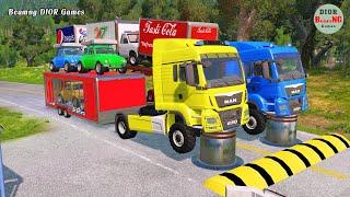 Double Flatbed Trailer Truck vs speed bumps|Busses vs speed bumps|Beamng Drive|863