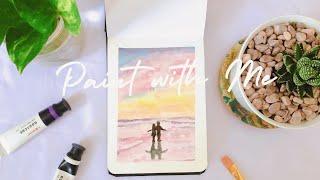 Paint with me #4 Sunset gouache painting for the first time! (Indonesia)