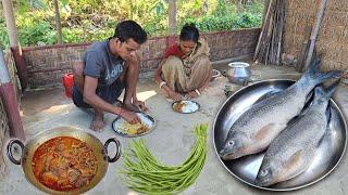 KALIBAUS FISH CURRY Cooking With LONG BEANS । Prepared By Our Rural Mother And Son