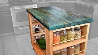 DIY Kitchen Island w/  Stained Shou Sugi Ban Tabletop