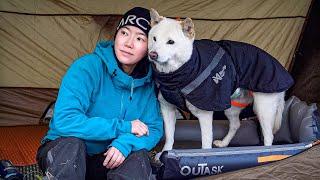 Hot Tent Camping with My Lifelong Friend Jindo Dog | OuTask Outdogs Airpad  | Wood Stove ASMR