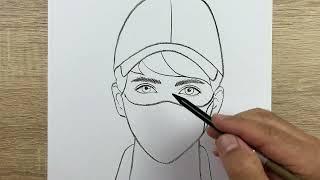 Adım Adım Kolay Maske ve Şapka Takan Erkek Resmi Nasıl Çizilir Kolay Karakalem Çizimleri