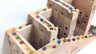 Marble Run ASMR  Wooden Cubolo Stairs Rolling Ball Sound Course