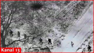 Russian and North Korean soldiers trying to advance secretly in snowy fields of Kursk were shelled