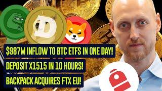 ETF inflows, x1515 meme coin success, Backpack acquires FTX, Buterin sells tokens, Sui breakthrough