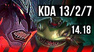 AATROX vs TAHM KENCH (TOP) | 8 solo kills, 13/2/7, 46k DMG, 800+ games | EUW Diamond | 14.18