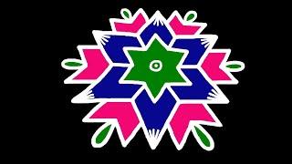 Star kolam | flower rangoli | 9 - 5 dots kolam | pulli kolam | star muggulu | simple rangoli design