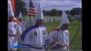 1978.  KKK, Kl Klux Klan marching across Alabama and Mississippi, recruitment, burning crosses