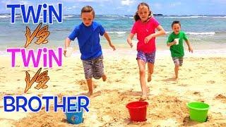 Twin VS Twin VS Brother BEACH GAMES CHALLENGE in Hawaii! | Kids Fun TV