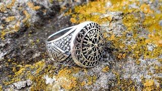 Кольцо Вегвизир Руны серебряный перстень мужской Талисман амулет рунический компас
