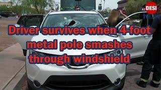 Driver survives when 4-foot metal pole smashes through windshield || DESITV USA ENGLISH NEWS