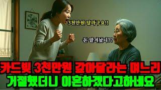 카드값 3천만원 갚아달라고 요구한 며느리, 거절하자 다음 날 ‘이혼하겠다’며 찾아왔습니다 | 오디오드라마 | 오디오북 | 삶의지혜 | 사연이야기 | 며느리사연