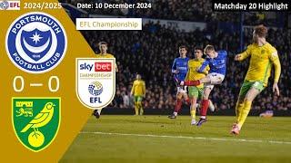 Portsmouth 0-0 Norwich City, Matchday 20, 2024/25 EFL Championship Highlight