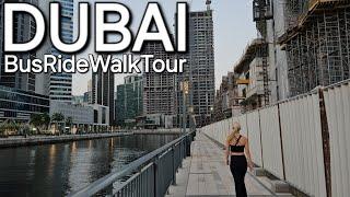 6pm Dubai UAE Bus Ride +Walkthrough: DSO to Business Bay "DUBAI CANAL" Boardwalk (5.16.24: 4K-UHD)