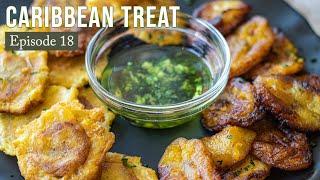 Green and Yellow Fried Plantains with Mojo Sauce