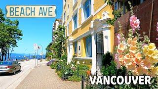 【4K】️️ Beach Avenue & English Bay Beach.  Vancouver BC, Canada. Relaxing Walk.  June 2023.
