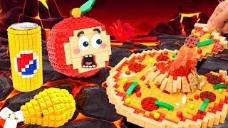 Apu's Cheese Super Volcano Pizza  Hot Cheetos Challenge! | Lego World with Apu