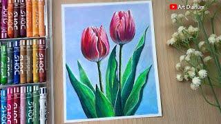 How to Draw Beautiful Tulips with Oil Pastels for Beginners: Step-by-Step Tutorial