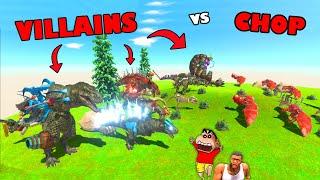 VILLAIN T-REX ARMY Attacked CHOP WORLD in Animal Revolt Battle Simulator with SHINCHAN