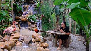 Duong's gravel the backyard - Make tables and chairs next to the waterfall and aviary bird cage