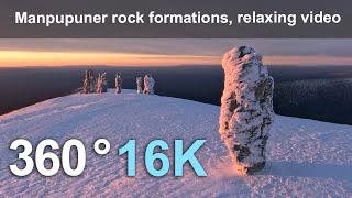 Manpupuner rock formations. 16K 360 aerial relaxing video.