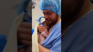 Baby drop father emotions  to hold baby  1st time cutebaby father #shorts #cute #baby #birth