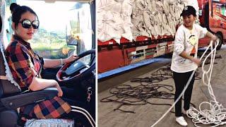 Lizi, a lady truck driver, drove a massive amount of goods for three days in a row.