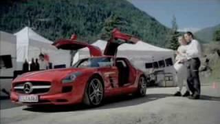 Mercedes SLS AMG driving upside down through mountain tunnel