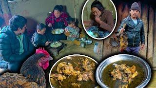 Chicken Soup Recip with Rice Cooking & Eating with guests || Chicken Cooking On Fire || Village Vlog