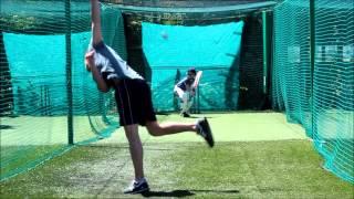 Cricket nets 11 year old brother facing some bowling and sidearm