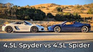 2015 Ferrari 458 Spider vs 2016 Porsche Boxster Spyder 4.5L DeMan - Head to Head Review!