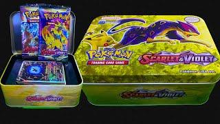 I found ENGLISH POKEMON TIN BOX | I opened ENGLISH POKEMON TIN BOX CARDS | Scarlet & violate tin box