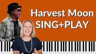 Harvest Moon Neil Young Piano tutorial - SING AND PLAY EASY **FREE PRINTABLE**