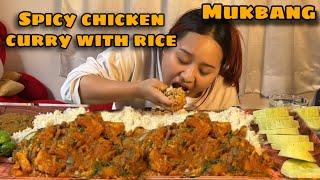 SPICY CHICKEN CURRY WITH RICE ️ MUSKAN KO MUKBANG EP:5  LASTAI MITHO VAYERA THAPEYRA KHAYE