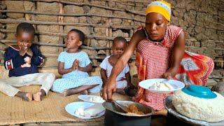 Typical African Village Life of Our Young Hardworking Mom Cooking Village Food Vegetable & Cornflour