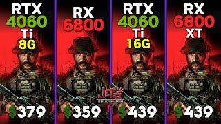 RTX 4060 Ti 8G vs RX 6800 vs RTX 4060 Ti 16G vs RX 6800 XT | Ryzen 5 7600 | Tested in 15 games