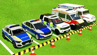 TRANSPORTING ALL POLICE CARS, AMBULANCE EMERGENCY VEHICLES WITH MAN TRUCKS ! Farming Simulator 22