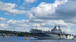 Huge USS Kearsarge invades Stockholm, Sweden Wasp-class amphibious assault ship (LHD-3) ] [4k 60p]