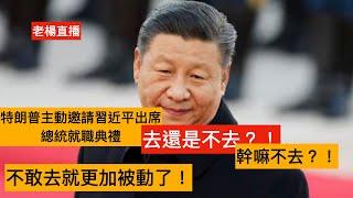 「老楊到處說」正在直播！特朗普11月初向習近平發出邀請，邀請習出席1月20日在華盛頓舉行的特朗普總統就職典禮，迄今為止習近平及中方尚未做出回應。我主張欣然前往，這是改善中美關係，展示中方積極姿態的良機