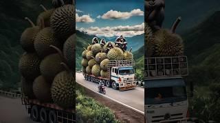 Evolution of Fresh Fruits on a Miniature Truck to Large Durians Carried by a Truck with Monkeys