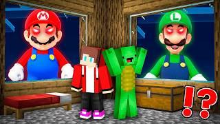 JJ and Mikey HIDE from Scary MARIO and Luigi Exe in Minecraft Maizen Security House