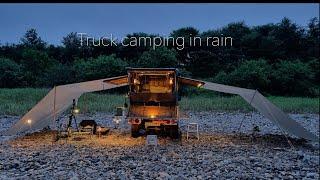 [4k ASMR] Heavy rain, sound of pouring rain, truck camping alone / Truck camping in rain /트럭캠퍼/우중캠핑