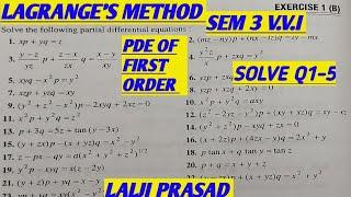 SOLUTION OF EX 1B PARTIAL DIFF EQUATIONS OF FIRST ORDER (LAGRANGE'S METHOD) SEM 3 MATHAMATICSPAPER 7