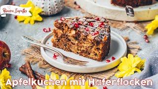 Veganer Apfelkuchen mit Haferflocken (einfach, schnell, saftig, gesund)