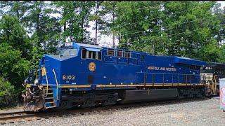 NS E51 headed Eastbound in Durham NC with N&W 8103 in the lead 6/10/25